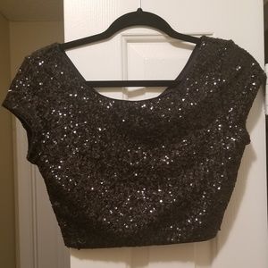 EXPRESS NEW XS  Black Sequin Cropped Scoop Neck